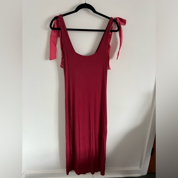 Summersalt Poplin Ribbed Tie Shoulder Bow Sleeveless Maxi Dress, size L - Picture 2 of 4